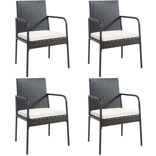 4 Pieces Patio Wicker Rattan Dining Set with Comfy Cushions