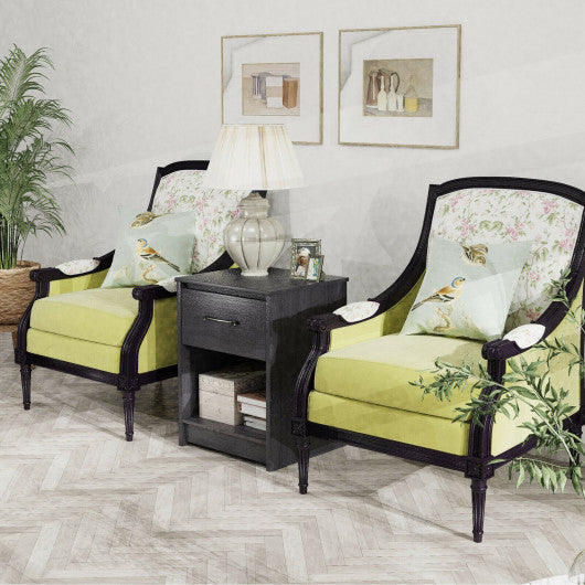 Wooden Nightstand with Drawer and Open Storage Compartment-Black