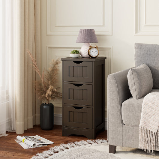 Bathroom Floor Freestanding Storage Organizer with 3 Drawers-Brown