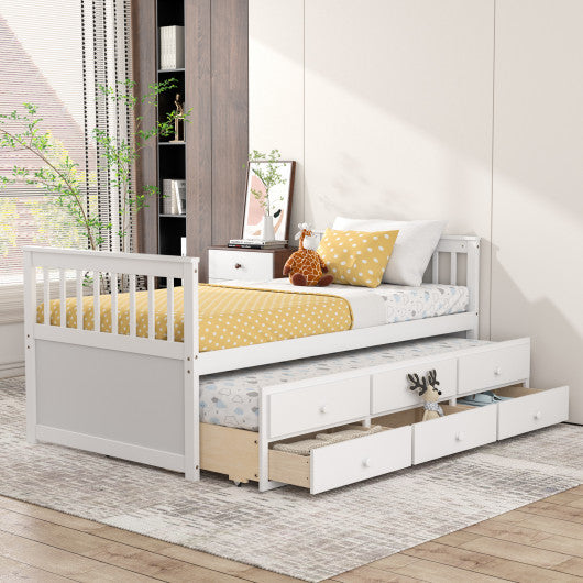 Twin Captain’s Bed with Trundle and 3 Storage Drawers-White