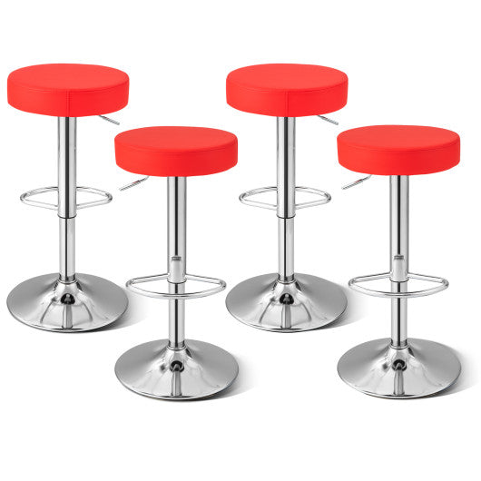 Set of 2 Adjustable Swivel Round Bar Stool Pub Chairs-Red