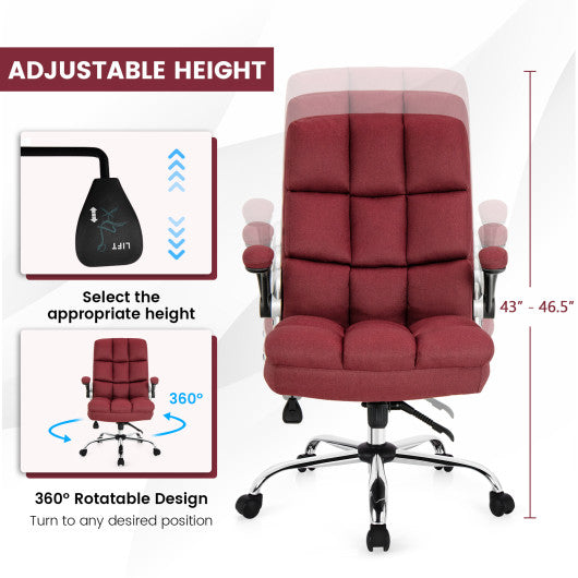 Adjustable Swivel Office Chair with High Back and Flip-up Arm for Home and Office-Red