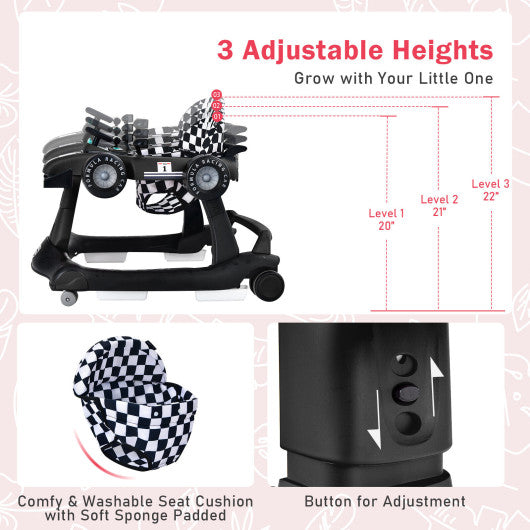 4-in-1 Foldable Activity Push Walker with Adjustable Height-Black