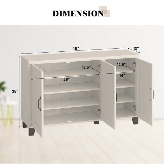 3-Door Buffet Sideboard with Adjustable Shelves and Anti-Tipping Kits-White Wash