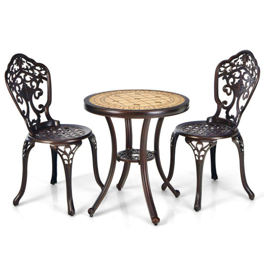3-Piece All-Weather Cast Aluminum Patio Bistro Set-Copper