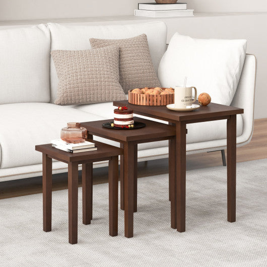 3-Piece Farmhouse Rectangle Side Table Set for Living Room-Walnut