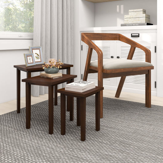 3-Piece Farmhouse Rectangle Side Table Set for Living Room-Walnut
