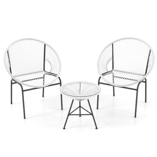 3 Pieces Patio Acapulco Furniture Bistro Set with Glass Table-White