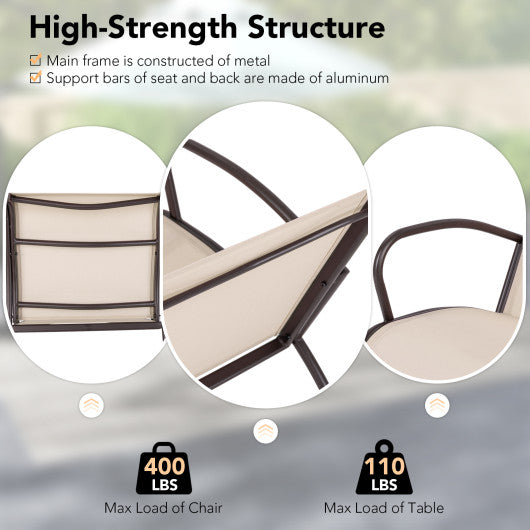 3 Piece Patio Metal Aluminum Wide Armchair and Table Set-Rusic Brown