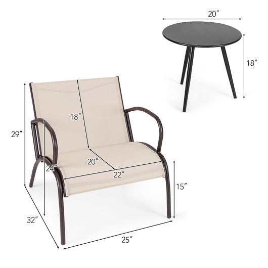 3 Piece Patio Metal Aluminum Wide Armchair and Table Set-Rusic Brown