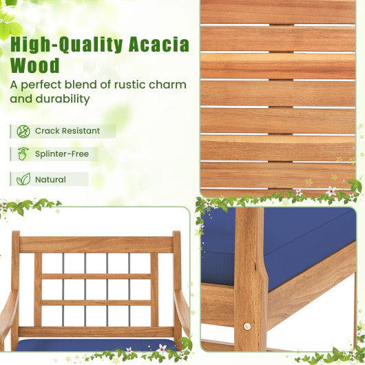 3 Piece Wood Patio Furniture Set with Seat Cushions and Acacia Wood Frame-Navy