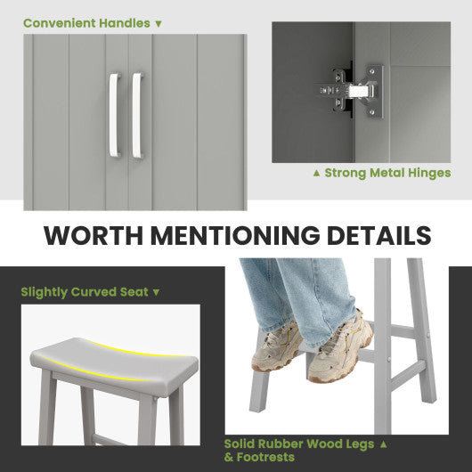 3-Piece Bar Table Set for 2 with 2 Saddle Stools for Dining Room-Gray