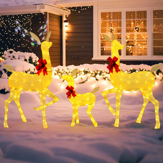 3 Pieces Lighted Family Deer Set with LED Lights and RGB Flashing Lights