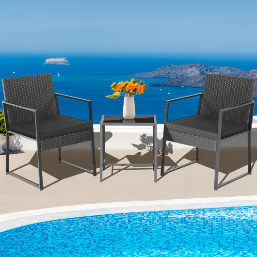 3 Pieces Modern Heavy Duty Patio Furniture Set with Coffee Table-Black