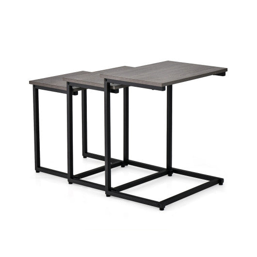 3 Pieces Multifunctional Coffee End Table Set-Oak