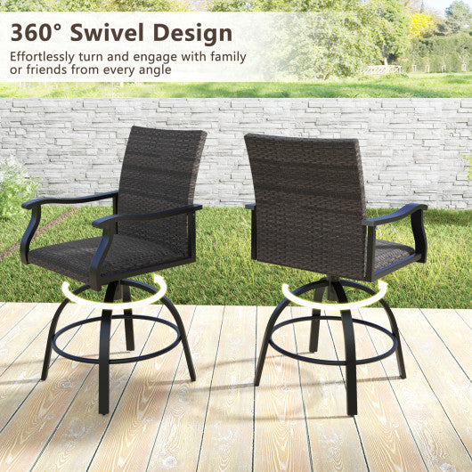 3 Pieces PE Wicker Patio Swivel Bar Set with Quick-Drying Foam-Black