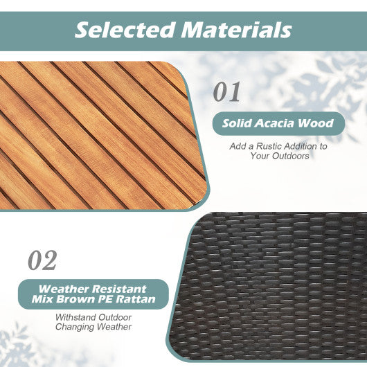 3 Pieces Patio Rattan Bistro Furniture Set with Wooden Table Top-Black