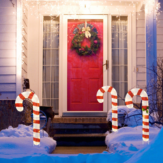 3 Pieces Pre-Lit Candy Canes with 75 LED Lights and Ground Stakes