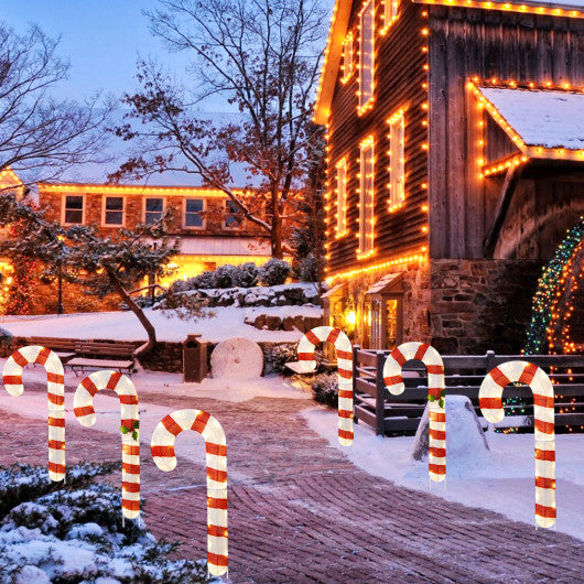 3 Pieces Pre-Lit Candy Canes with 75 LED Lights and Ground Stakes