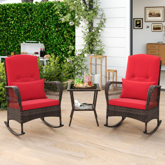 3 Pieces Rocking Bistro Set with 2-Tier Coffee Table-Red