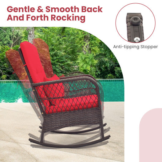 3 Pieces Rocking Bistro Set with 2-Tier Coffee Table-Red