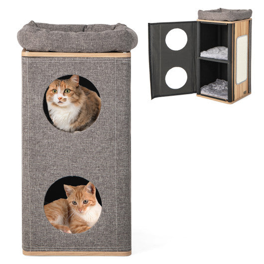 3-Story Cat House with Scratching Board for Indoor Cats