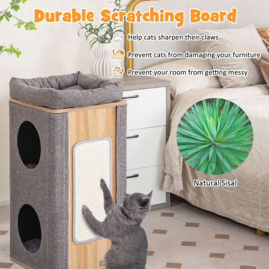 3-Story Cat House with Scratching Board for Indoor Cats