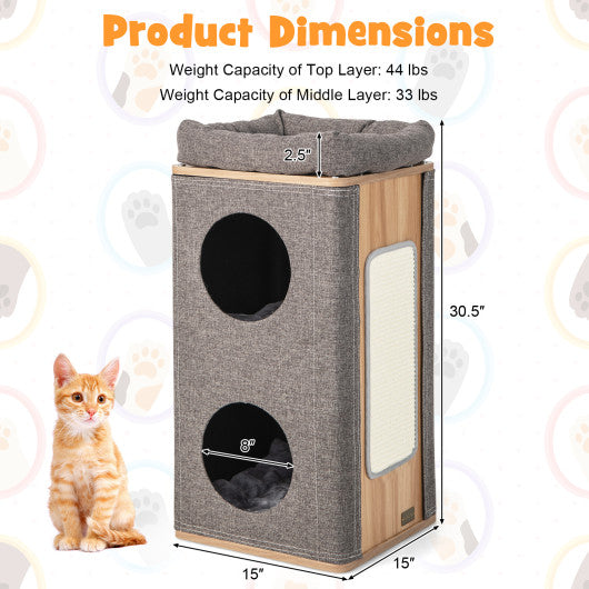 3-Story Cat House with Scratching Board for Indoor Cats