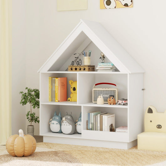 3-Tier House-Shaped Toy Storage Organizer with Open Shelves-White