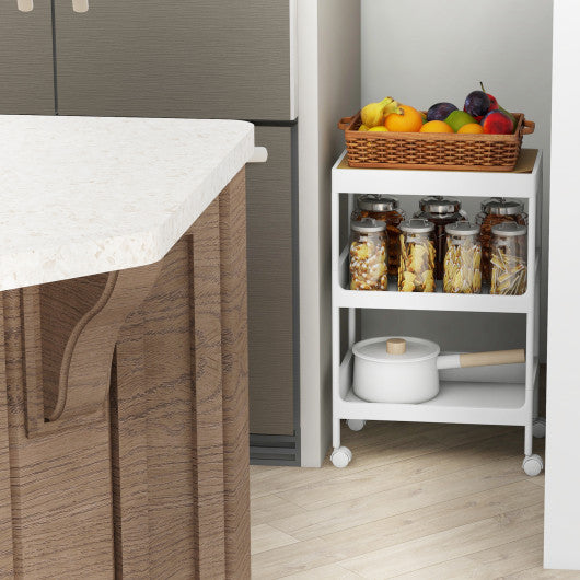 3/4 Tier Utility Rolling Cart with Detachable Tray Top and Locking Wheels-3-Tier