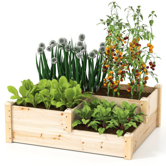 3-Tier Wooden Raised Garden Bed with Open-Ended Base-Natural