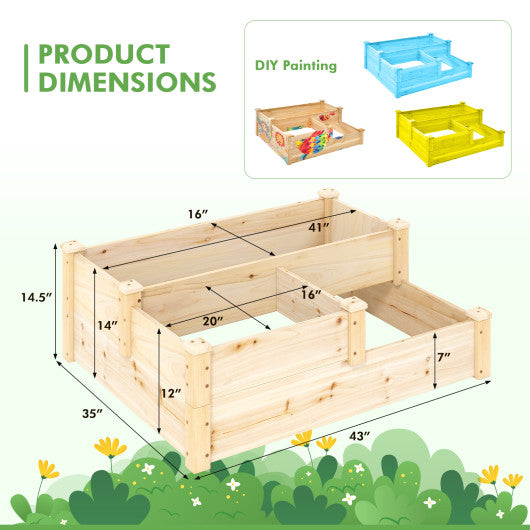 3-Tier Wooden Raised Garden Bed with Open-Ended Base-Natural