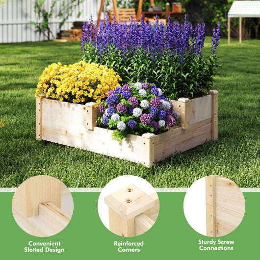 3-Tier Wooden Raised Garden Bed with Open-Ended Base-Natural