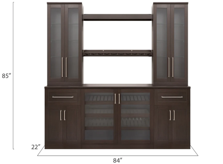 Home Bar Espresso 8 Piece Cabinet Set - 21"