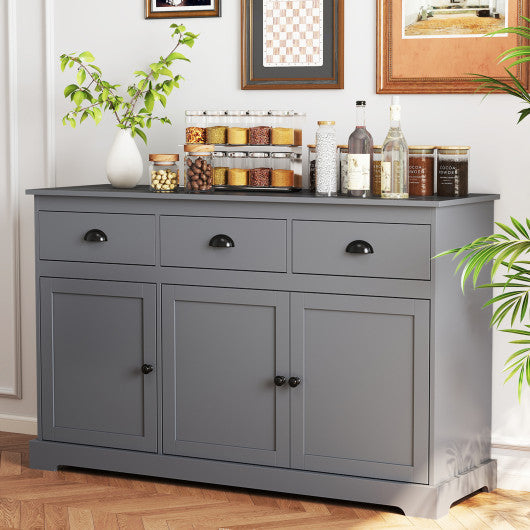 3 Drawers Sideboard Buffet Storage with Adjustable Shelves-Gray