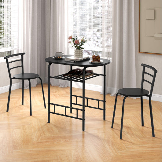 3 pcs Home Kitchen Bistro Pub Dining Table 2 Chairs Set-Black