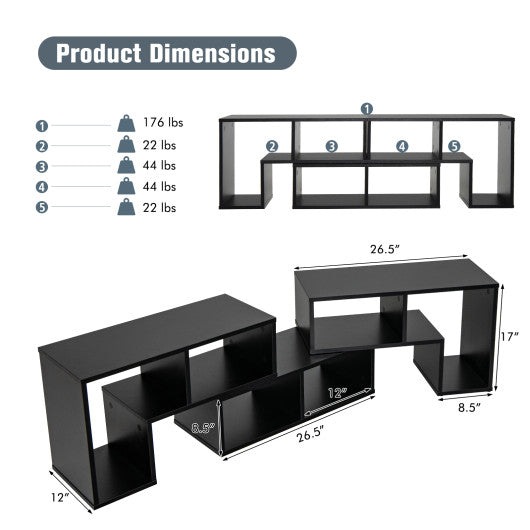 3 Pieces Adjustable TV Stand for TVs up to 65 Inch with Shelves-Black