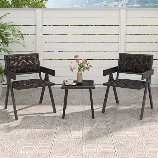 3 Pieces Patio PE Wicker Bistro Set with Quick-Drying Foam-Black