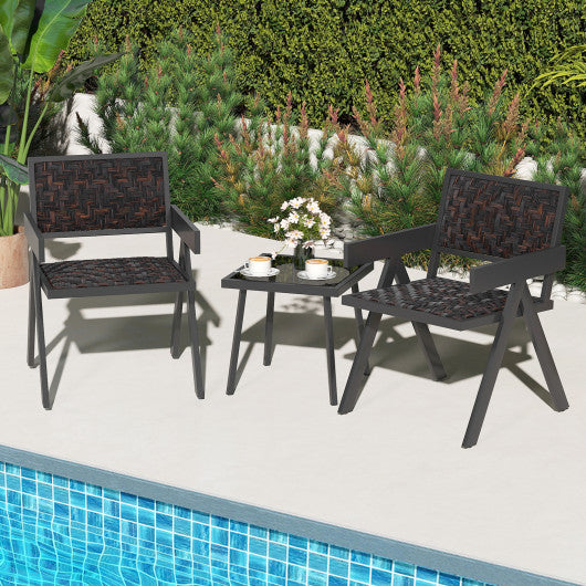 3 Pieces Patio PE Wicker Bistro Set with Quick-Drying Foam-Black