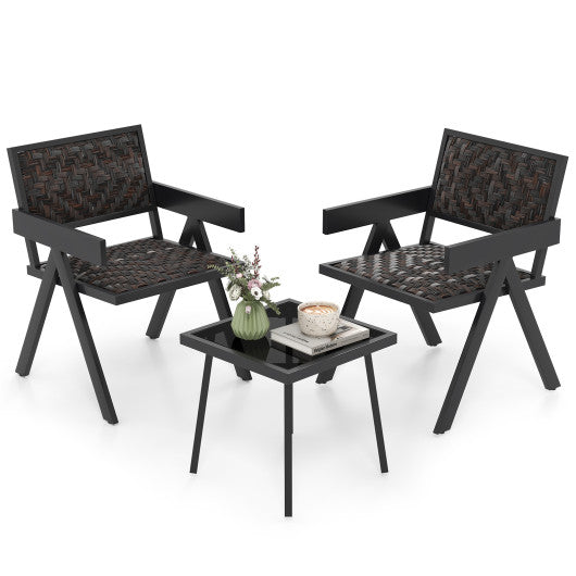 3 Pieces Patio PE Wicker Bistro Set with Quick-Drying Foam-Black