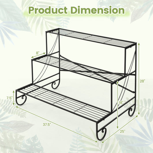 3-Tier Mental Plant Stand with Grid Shelf