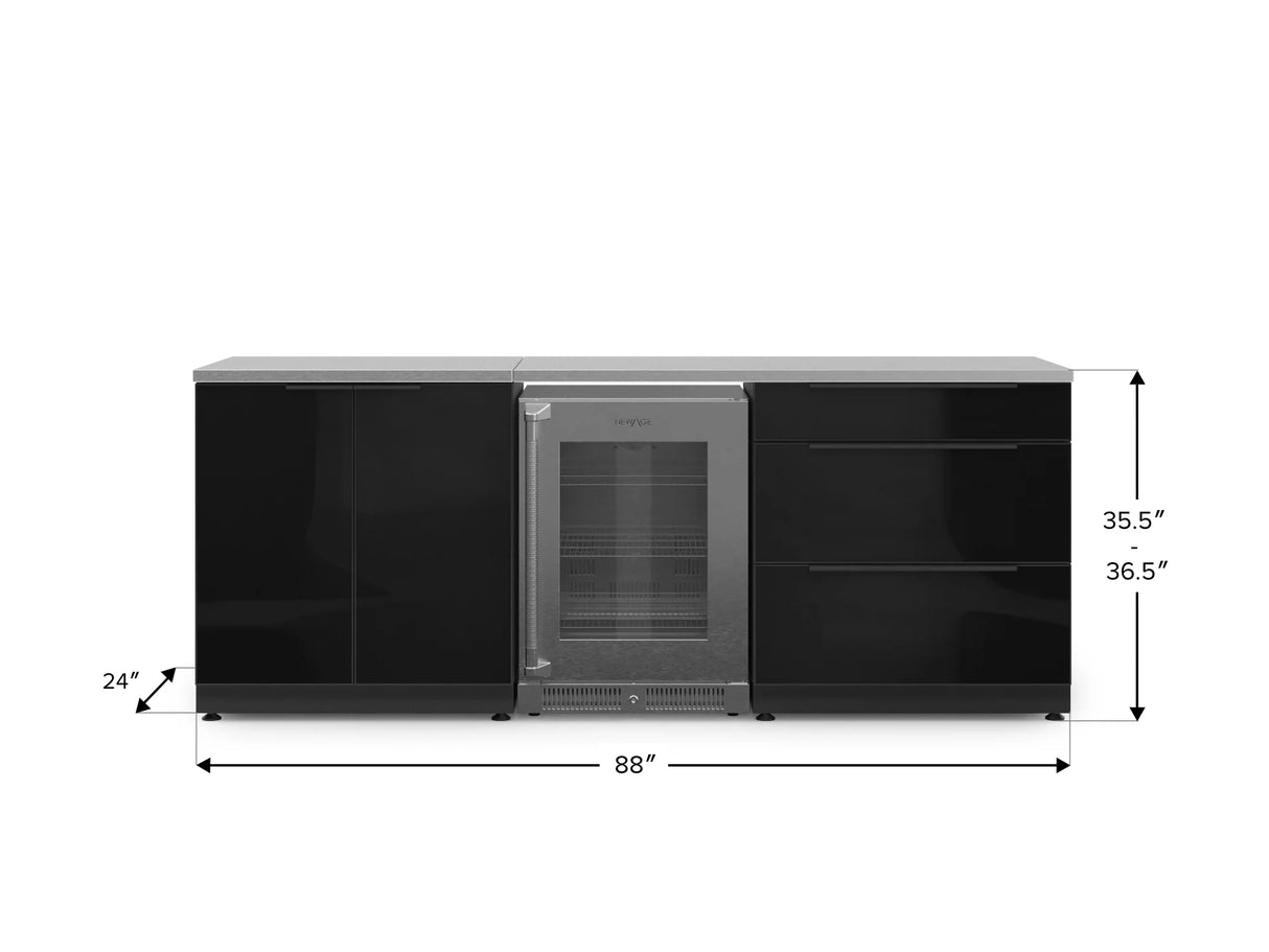 Outdoor Kitchen Aluminum 5 Piece Cabinet Set with 3-Drawer, 2-Door Cabinet, Countertops and Fridge