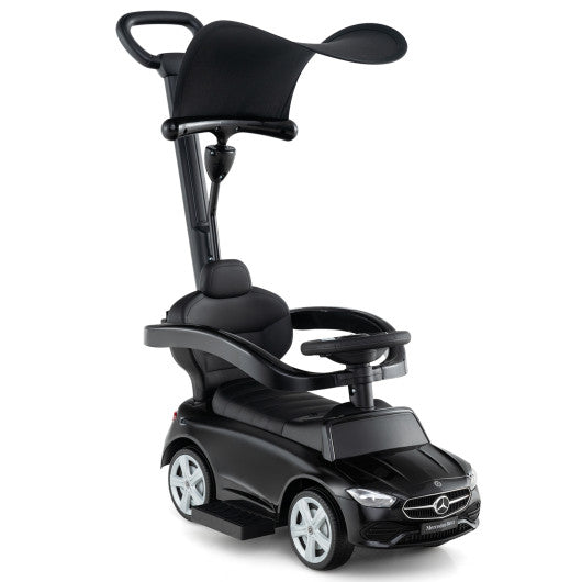 3-in-1 Ride on Push Car Mercedes-Benz Licensed Sliding Car with Canopy-Black