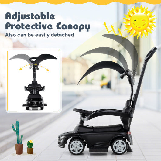 3-in-1 Ride on Push Car Mercedes-Benz Licensed Sliding Car with Canopy-Black