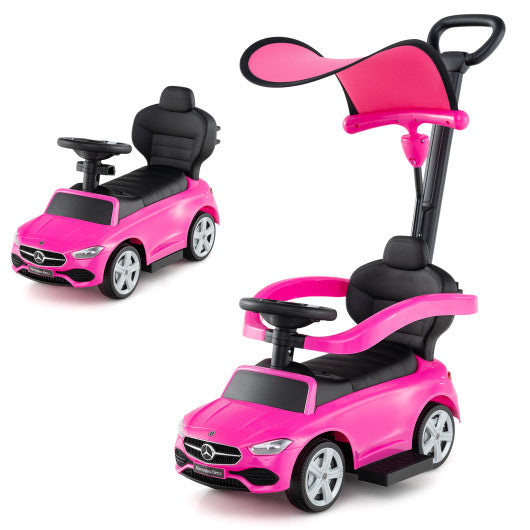 3-in-1 Ride on Push Car Mercedes-Benz Licensed Sliding Car with Canopy-Pink
