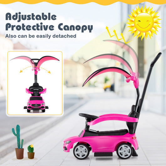 3-in-1 Ride on Push Car Mercedes-Benz Licensed Sliding Car with Canopy-Pink