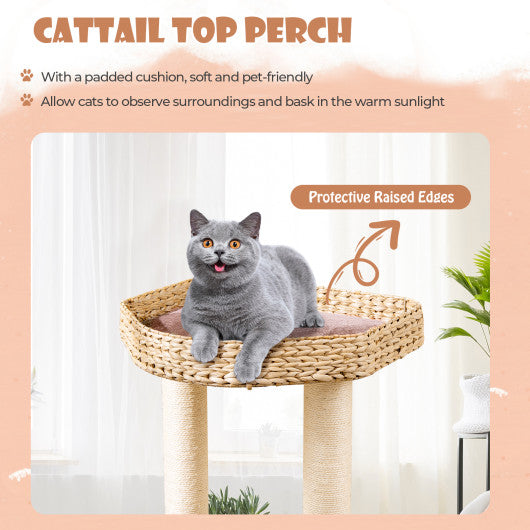 4-Layer Cat Tower with Scratching Posts Condo and Washable Cushions-Coffee