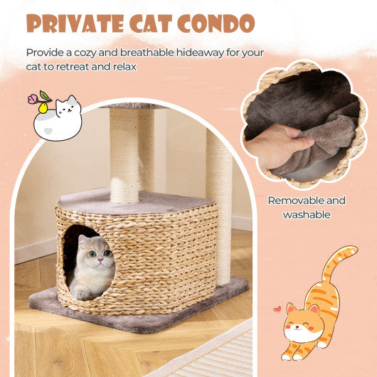 4-Layer Cat Tower with Scratching Posts Condo and Washable Cushions-Coffee
