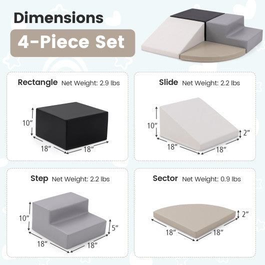 4-Piece Climb and Crawl Foam Block Play Set for Infant Baby-Black