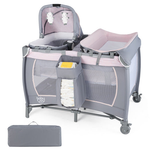 4-in-1 Convertible Portable Baby Playard Newborn Napper with Music and Toys-Gray